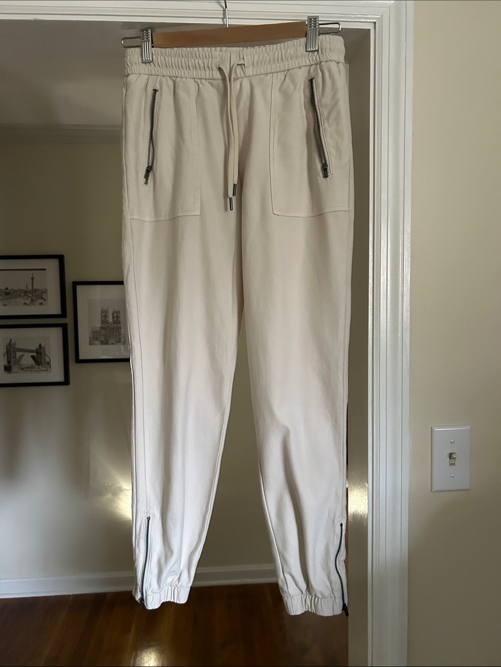 Athleta Off-White Drawstring Zip Joggers